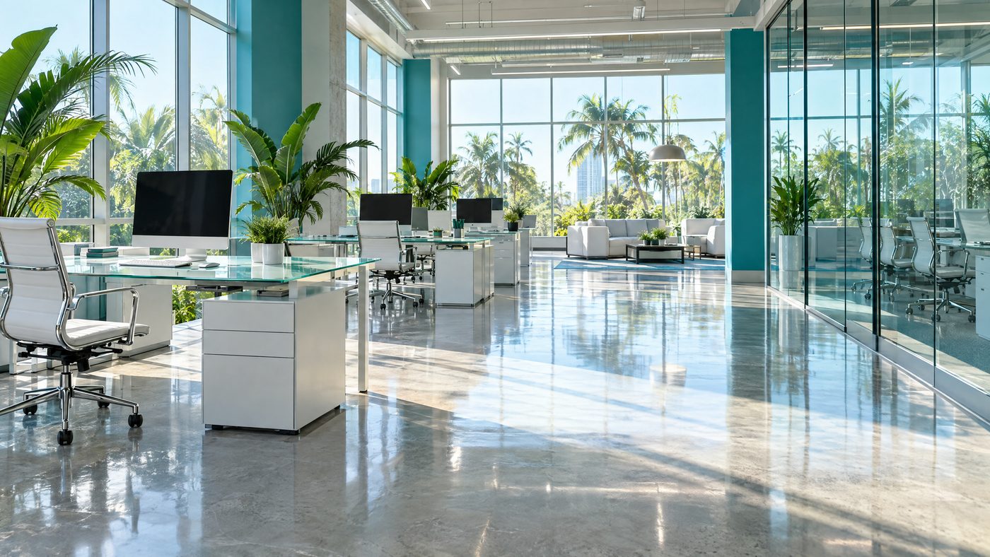 Modern Oʻahu office with polished floors after commercial cleaning